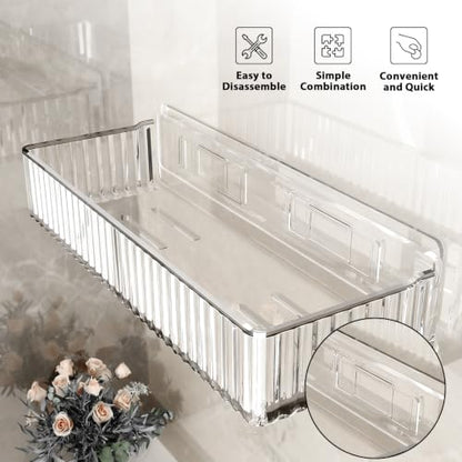 Acrylic Shower Caddy Adhesive, 4 Pack No Drilling Clear Bathroom Organizer Wall Shelf with Soap & Toothbrush Holder, Strong Stick for Shower Shelves Bathroom Storage rack - style: Acrylic Shower Caddy