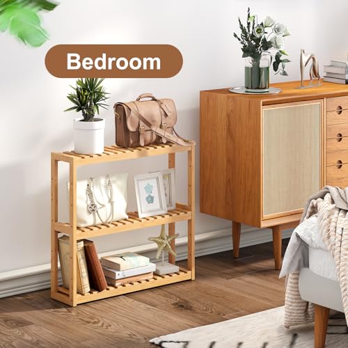 Bamboo Organizer Rack - Adjustable 3-Tier Storage Shelf, Wall Mounted or Over The Toilet, Living Room, Kitchen (Natural) - color: Natural