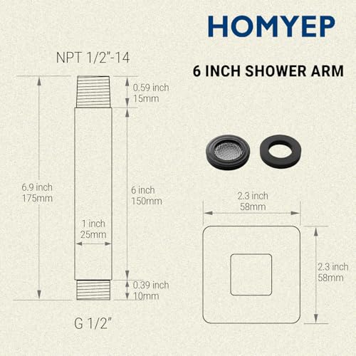 Square Shower Arm with Flange 6 Inch Straight Extension Arm for Ceiling Mount Rainfall Shower Head, Male NPT 1/2" to G1/2", Polished Chrome - color: Chrome, style: 6-Inch
