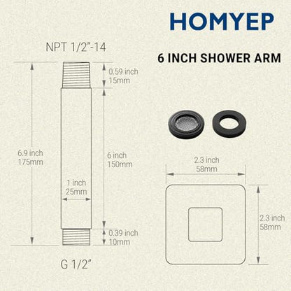 Square Shower Arm with Flange 6 Inch Straight Extension Arm for Ceiling Mount Rainfall Shower Head, Male NPT 1/2" to G1/2", Polished Chrome - color: Chrome, style: 6-Inch