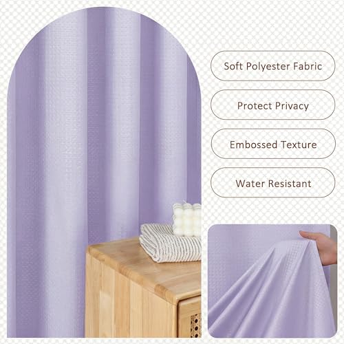 Extra Long Shower Curtain 96 Inch Long 1 Piece, Waffle Embossed Textured Fabric Shower Curtain for Bathroom Large Hotel, Water Resistant, Machine Washable, Lavender, 72Wx96L Inches - color: Lavender, size: 72"W x 96"L (Pack of 1)