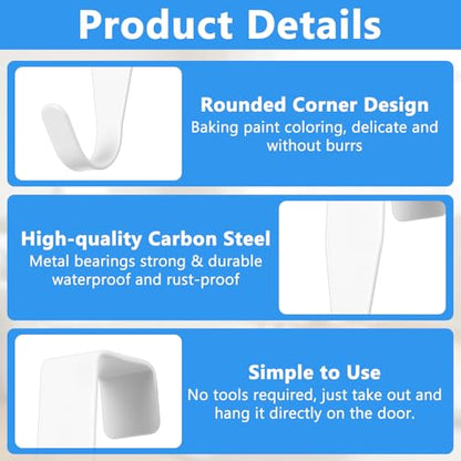 4 Pack Cabinet Hooks for Hanging, J-Shape Small Over The Door Hooks, Carbon Steel Single Cabinet Hanger Hook, No Drill, Easy to Install, Fit for 0.59-0.79 Inch Doors, White