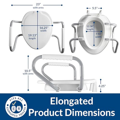 Bemis Assurance 3" Raised Toilet Seat with Handles and Bidet Attachment, Elongated - size: Elongated, style: Raised Seat with Handles