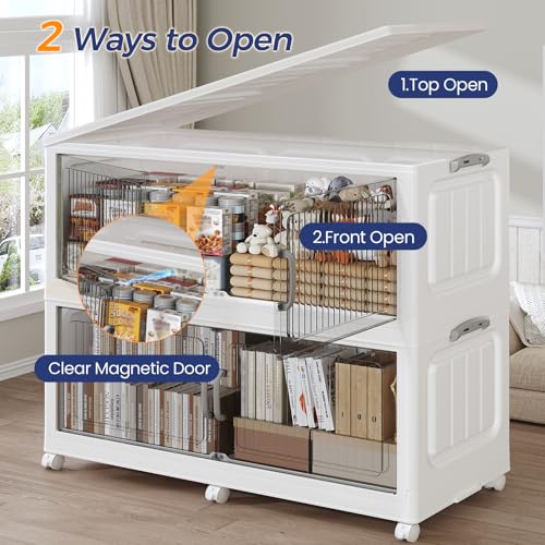 200Gal Extra Large Stackable Storage Bins with Lid, 800QT Foldable Collapsible Storage Box with Doors and Wheels, Plastic Closet Organizers Container Drawer for Bedroom Dorm Kitchen, 5Pack - size: 40Gal-5Pack