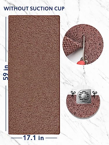 godehone Shower Mats Non Slip Without Suction Cups, PVC Loofah Bathroom Mats, Loofah Mats for Shower and Bathroom, Quick Drying, 17.1× 59 Inch, Brown - color: Brown, size: 59" x 17.1" (Rectangular)