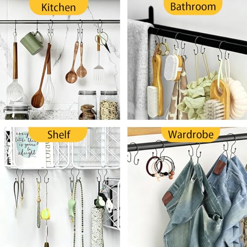 12Pcs Stainless Shower Curtain Hooks,Sturdy Metal Shower Curtain Rings,Glide Roller Double Shower Hooks,Rust Proof Anti-Drop Curtain Hooks,Smooth Sliding Rings for Bathroom Shower Rods Curtains,Black