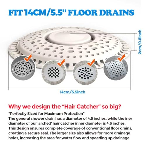 Zaa Shower Drain Hair Catcher Silicone Flat Floor Strainer Protector | Light Gray Weighted Flat Shower Drain Protectors, Traps Hair Before Clogs, Easy to Clean in Seconds, Fits Flat Floor Drains