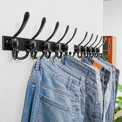 Coat Rack Wall Mount, Heavy Duty 12-Gauge Base vs Flimsy 1mm, Double-Thick Solid Anti-Snap Hooks, 16” Stud-Mount, Stainless Steel Hanger for Clothes Hat Entryway Closet Mudroom, Black - color: Black, size: L=17" (1pcs)