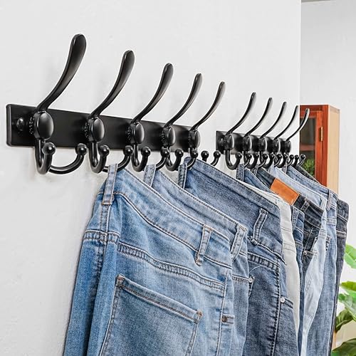 Coat Rack Wall Mount, Heavy Duty 12-Gauge Base vs Flimsy 1mm, Double-Thick Solid Anti-Snap Hooks, 16” Stud-Mount, Stainless Steel Hanger for Clothes Hat Entryway Closet, Black, Pack of 2 - color: Black, size: L=17" (2pcs)