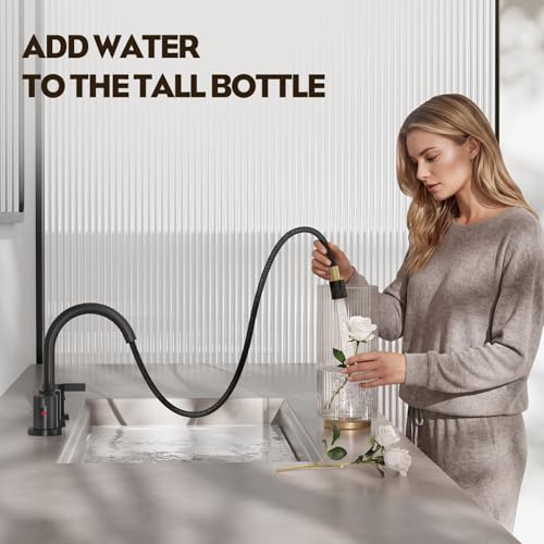 Pull Out Sprayer Matte Black 8 Inch Bathroom Sink Faucet, Widespread 2 Handles 3 Hole Pull Down Bathroom Faucet, with Pop Up Drain and Water Supply Line, BF04022-K01-MB - color: Matte Black