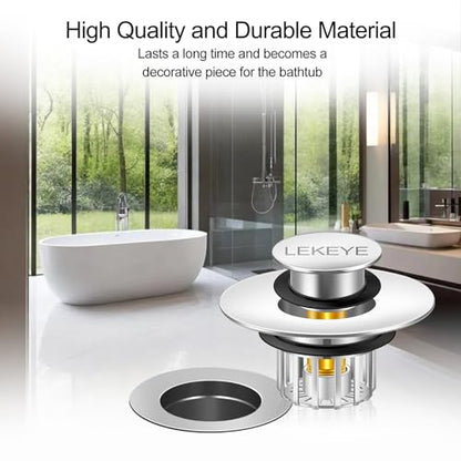 LEKEYE Tub Stopper | Shower Drain Hair Catcher | Pop-up Drain Stopper with Strainer | Bathroom Bathtub Plug | Drain Protector for 1-1/2 to 1-3/4" Bath Drain Hole - Pearl Chrome - color: Pearl Chrome