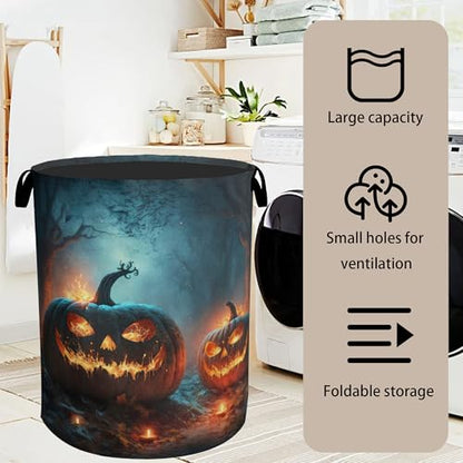 Pumpkin Halloween Laundry Basket - Heavy Duty 60L Dirty Clothes Organizer, Water Resistant Foldable Hamper for Men Women - color: Pumpkin Halloween