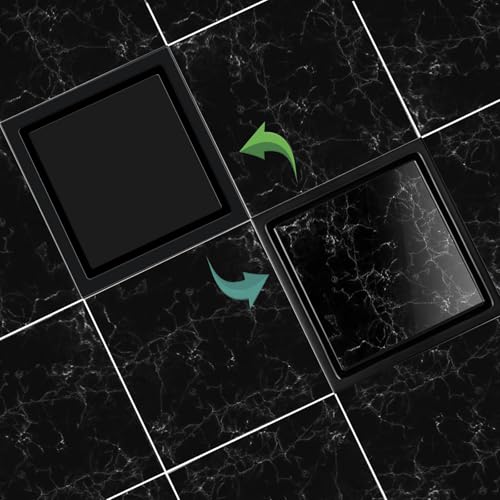 EXF Square Shower Drain 6 Inch Matte Black with Tile Insert Grate | 304 Stainless Steel, ABS Flange, Debris Strainer, Adjustable Height - color: Matte Black, size: 6 IN
