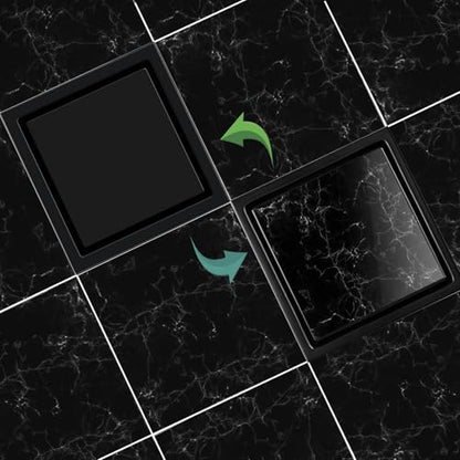 EXF Square Shower Drain 6 Inch Matte Black with Tile Insert Grate | 304 Stainless Steel, ABS Flange, Debris Strainer, Adjustable Height - color: Matte Black, size: 6 IN