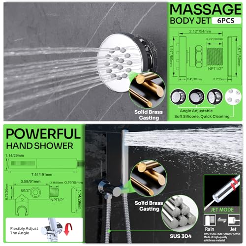 HOMEDEC 16" Round Rain Full Body Shower System with Dual 6" Wall Shower Head, 5 Way Valve with 2-Function Handheld Shower and Body Sprays, Chrome - color: Chrome, style: 5-Way + 2x 6" Top