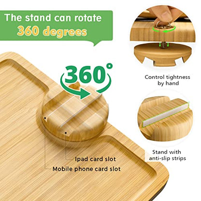 Smatdecis Couch Arm Tray Table Sofa Arm Clip, Armrest Tray Table Suitable for Home Drinks/Fast Food/Fruit Etc, Large Size Multi-Function Natural(360° Rotating Stand A) - color: Natural, size: 13" x 9.4"(360°A)