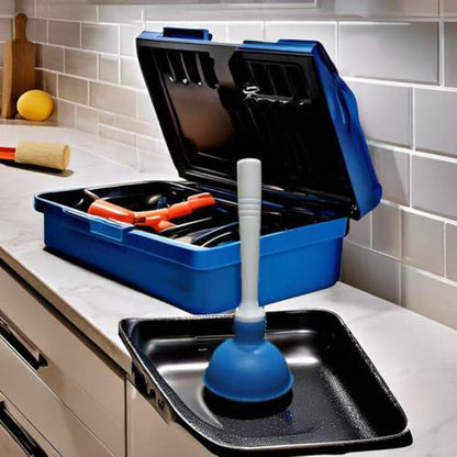 NewFerU Drain Plunger, Small 4-Inch Sink Clog Remover, Mini Hand Unclogger | Rubber Cup Plumber Helper, Force Tiny Compact Tool with 9 inch Short Handle for Kitchen Bathroom, Toilet, Shower, Bath Tub - color: Blue