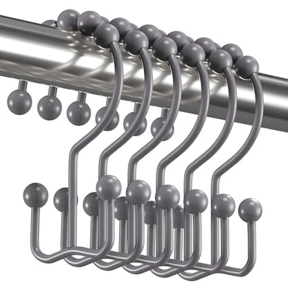 Titanker Shower Curtain Hooks Rings, Rust-Resistant Metal Double Glide Shower Hooks for Bathroom Shower Rods Curtains, Set of 12 Hooks - Neutral Gray - color: Neutral Gray, style: Modern