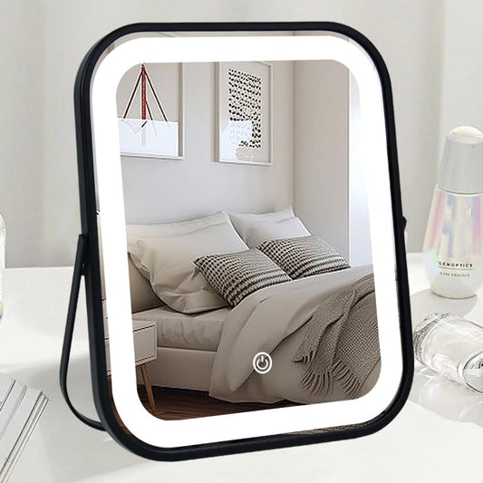 YEKKOPT Lighted Vanity Mirror, Rechargeable Travel Makeup Mirror with Lights, 10''x8'' Desk Mirror with Lights,Make up Mirror with Lighting for Makeup Desk ＆ Dressing Room - color: Black, size: 10"L x 8"W