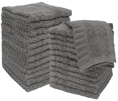 PH Pleasant Home Diamond Wash Cloths Set - 12 Pack (12” x 12”) – 509 GSM - 100% Ring Spun Cotton Wash Cloth - Super Soft and Highly Absorbent Face Towels(Dark Grey) - color: Dark Grey, style: Diamond