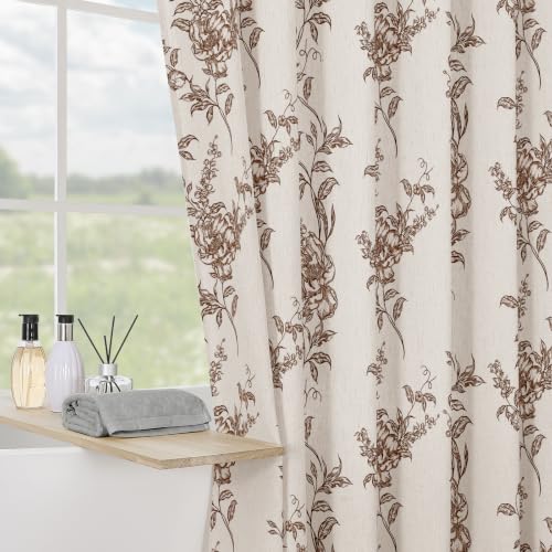 Brown Linen Farmhouse Shower Curtain, Boho Floral Bathroom 36x72 | French cottage rustic bath styling, poly-linen blend, soft breathable weave, reinforced grommets, washable non-fading print - color: Brown, size: 36"W x 72"L (Pack of 1)