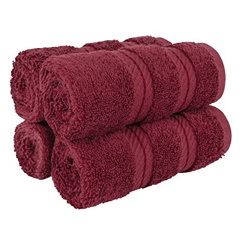 American Soft Linen 100% Cotton Luxury Turkish Towels, 4 PC Washcloth Set | Soft Absorbent Quick Dry OEKO Tex Standard 100 Certificated Durable Machine Washable Premium Hotel Quality - color: Bordeaux Red, size: 13"x13"