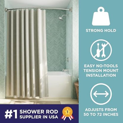Zenna Home Curved Shower Curtain Rod, No Drill, 50-72 Inch Adjustable Tension Shower Rod for Bathroom, Rustproof, Non-Slip, Adds Room in Shower, Satin Nickel - color: Satin Nickel
