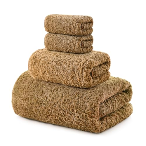 REDKISS Ultra-Plush Bath Towel Set - 900GSM Premium Thick Cotton for Bathroom & Spa, Super Absorbent Quick-Dry Bath Sheets with No Shedding (4-Piece Set for Adults, Luxury Hotel & Home Use)-Brown - color: Brownish Yellow, size: Towel Set of 4