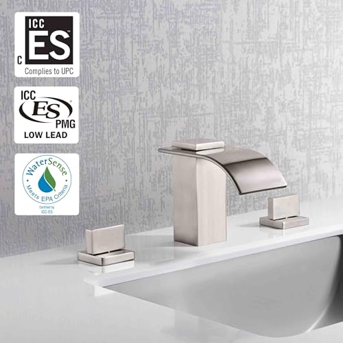 Waterfall Widespread Bathroom Faucet Brushed Nickel, 3 Hole 8 Inch Vanity Faucet sumerain - color: Brushed Nickel