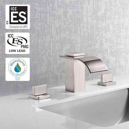 Waterfall Widespread Bathroom Faucet Brushed Nickel, 3 Hole 8 Inch Vanity Faucet sumerain - color: Brushed Nickel