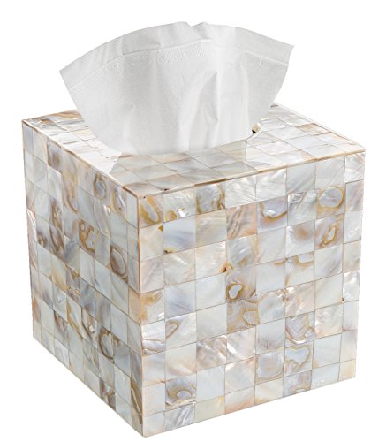 Milano Mother of Pearl Square Resin Tissue Box Cover with Bottom Slider - style: Square Tissue Box Cover