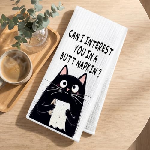 Hanamiya Na 2Pcs Funny cat Hand Towel for Bathroom 24x14 Inch | Funny Absorbent Microfiber Dish Cloth Bathroom Towel, Waffle Weave Hand Towels for Toilet Home, Cat Lover Gifts - color: Multi 1379