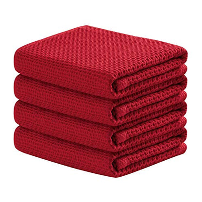 joybest Cotton Kitchen Towels, 4-Pack Waffle Weave Ultra Soft Absorbent Dish Towels Quick Drying Kitchen Dish Cloths, 18 in x 28 in, Red - color: Red, size: 18 in x 28 in