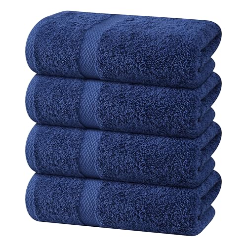 Hand Towel Set of 4-100% Cotton Ultra Soft Highly Absorbent Washable Reusable 600 GSM Lighter Weight, Quick Dry Towels for Bathroom Gym Kitchen Hotel Spa - 16x27 Inch Hand Towels Blue - color: Blue, size: Pack of 4