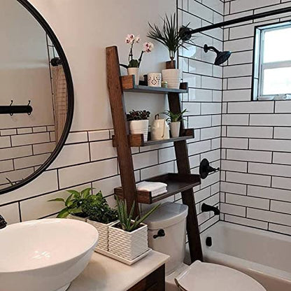 Over-the-Toilet Ladder Shelf - Space-Saving Bathroom Storage Solution (Natural)