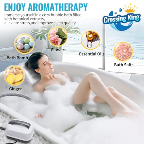 Crossing King Bubble Bath Mat, Bubble Bath Mat Tub Spa Massager, Gray | for Smooth Bathtub, Non-Slip, 6-Speed Bubbles, with Pillow, Machine and Remote, for Home Spa Experience, 45*17in