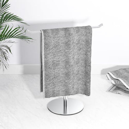Silver T-Shaped Hand Towel Holder Stand for Countertops, Stainless Steel | Countertop rack for bathrooms and kitchens; organizes hand towels, headbands and other lightweight items. - color: Brushed Nickel