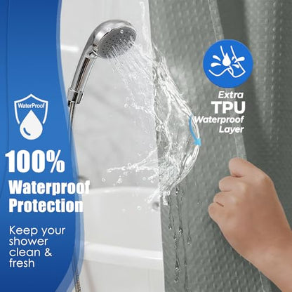 Waterproof Waffle Shower Curtain, 260GSM Heavy Duty Fabric with 12 Stainless Steel Hooks, Luxury Hotel Spa Style for Bathroom, Machine Washable, 72 x 72, Grey - color: Waffle-grey