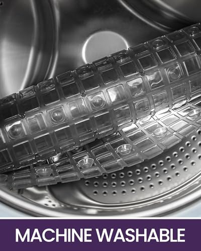 DEXI Bathtub Mat Non Slip, 39x16 Bath Tub Shower Floor Mats, Clear Grey | Extra Long Suction Cups, Drain Holes, Machine Washable for Tub Shower Floor Bathmat - color: Clear Gray