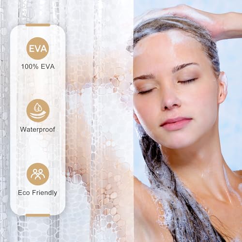 AmazerBath Heavy Duty Shower Curtain Liner, 100% EVA Clear Shower Curtain and Liner 2-in-1, 72x72 Luxury Plastic Weighted Bathroom Cobble Shower Liner, 12 Rustproof Grommets & 3 Heavyweight Stones - color: Rainbow Cobble, size: 72"W x 72"L (Pack of 1)