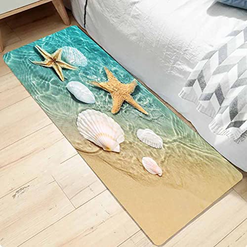 LYFANS Bath Rugs Sponge Foam Absorbent Soft for Bathroom and Kitchen (47x18 inches), Flannel Mat Non Slip Bright 3D Print for Bedside and Living Room(Scallop Starfish) - color: Scallop Starfish, size: 47x 18 inches