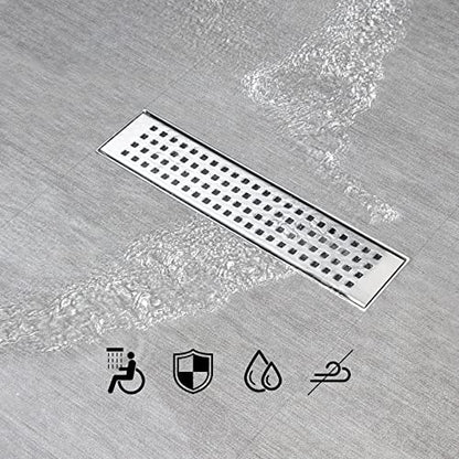 SaniteModar Linear Shower Drain 12 inch Brushed with Square Hole Panel | AISI 304 Stainless Steel Brushed Linear Dain Rectangle Shower Floor Drain with Hair Strainer and Leveling Feet - color: Stainless Steel, size: 12 Inch