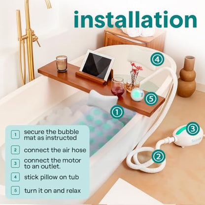 SereneLife Bubble Bath Mat - Portable Spa Bubble Bath Massager with Waterproof Bath Light & Pillow, Adjustable Bubble Intensity, Easy Button Control, Remote Control - color: Teal