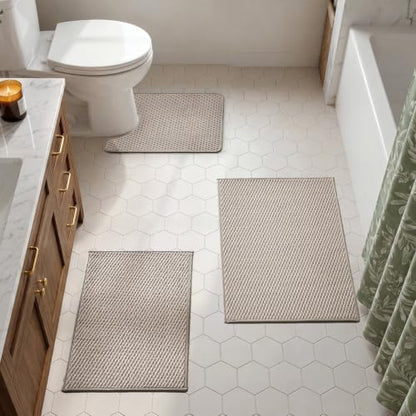 TYUU Bath Mat Set 3 Piece, Bathroom Rugs Non Slip Washable & Toilet Mat | Non Slip Quick Dry Thin Low Pile Bathroom Mats, Washable Bath Rugs 3 Pc Set: 16x24, 20x30 Rug & Toilet Mat 20x24 in. Beige - color: Beige, size: 16"x24" + 20"x30" + 20"x24" U Shape