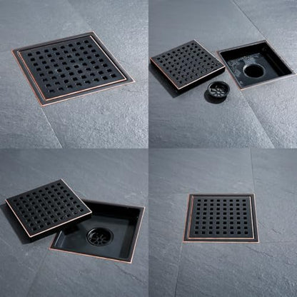 Square Shower Drain 6 Inch Oil Rubbed Bronze,Quadrato Pattern Grate Removable, Hair Strainer,SUS304 Stainless Steel,SW98738-ORB-15a. - color: Oil Rubbed Bronze