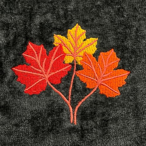 Serfina Home Harvest Fall Hand Guest Towels for Bathroom, Embroidered Grey Gray Autumn Leaf Design, 100% Cotton, 16" x 25" Inches, 2 Pc Set - color: Autumn Leaf Grey