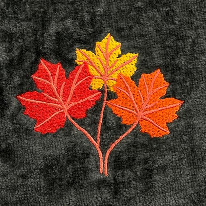 Serfina Home Harvest Fall Hand Guest Towels for Bathroom, Embroidered Grey Gray Autumn Leaf Design, 100% Cotton, 16" x 25" Inches, 2 Pc Set - color: Autumn Leaf Grey