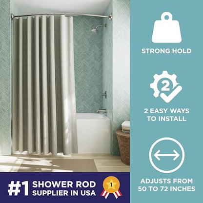 Zenna Home Rustproof Curved Shower Curtain Rod, No Drill Tension or Permanent Mount Adjustable Curved Shower Rod for Bathroom, Easy Install, Rounded for Extra Room, 50 to 72 Inches, Brushed Nickel - color: Brushed Nickel