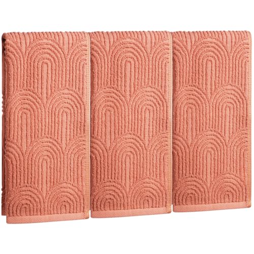 3pcs Burnt Orange Hand Towels for Bath,100% Cotton Caramel 3D Arched Stripes Boho Decorative Hand Towel,Terracotta Quick Dry Towels for Home Bathroom Decor,13.8x29.5 Inch - color: Burnt Orange, size: 3pcs