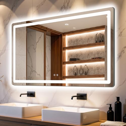 30x50 LED Bathroom Vanity Mirror with Lights, Anti-Fog, Dimmable | Front & Backlit with 3 Color Modes and Memory, 5mm Shatterproof Glass, Plug-in or Hardwired, Horizontal or Vertical - size: 30"L x 50"W